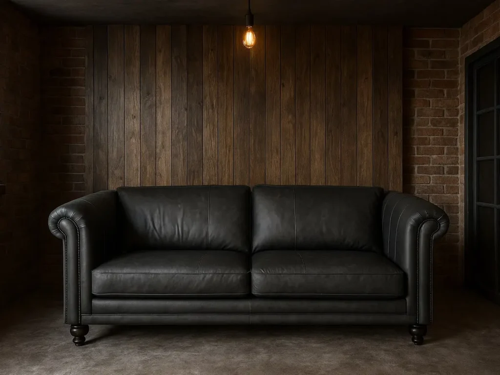 Grunge themed leather sofa