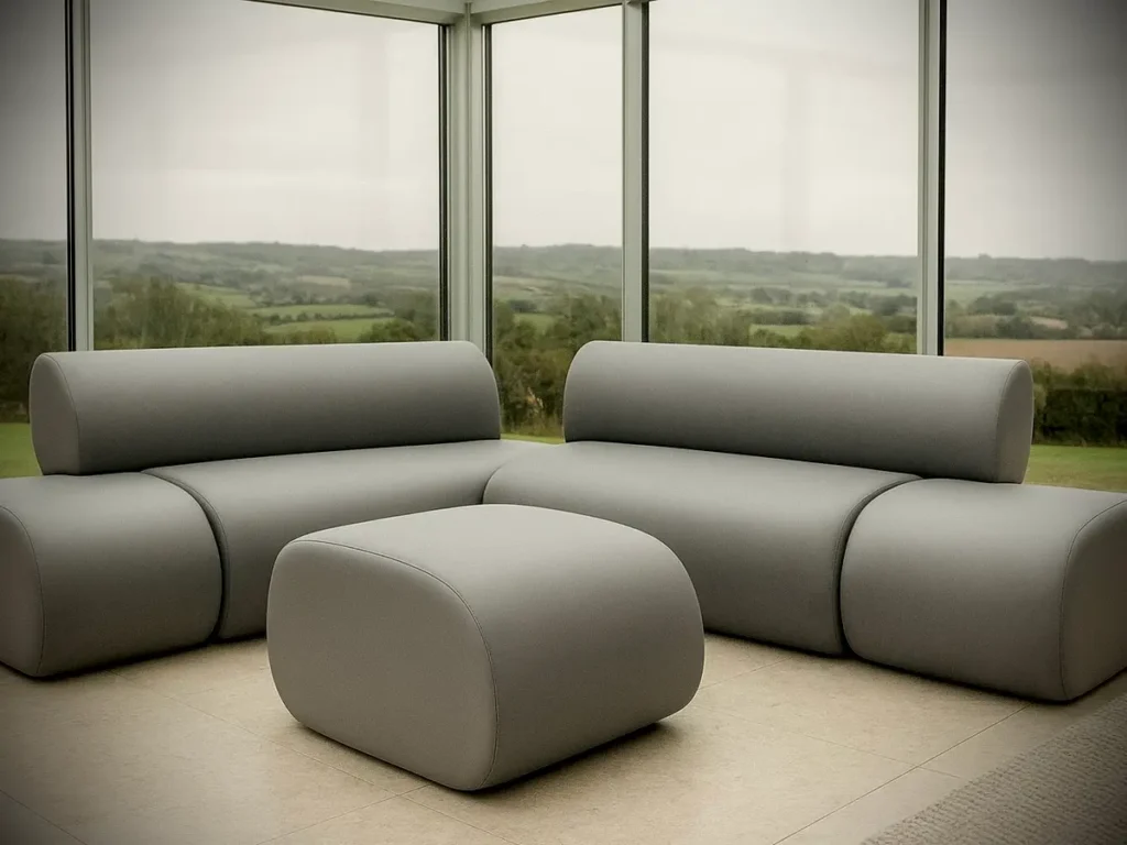 Modern grey sofa with view