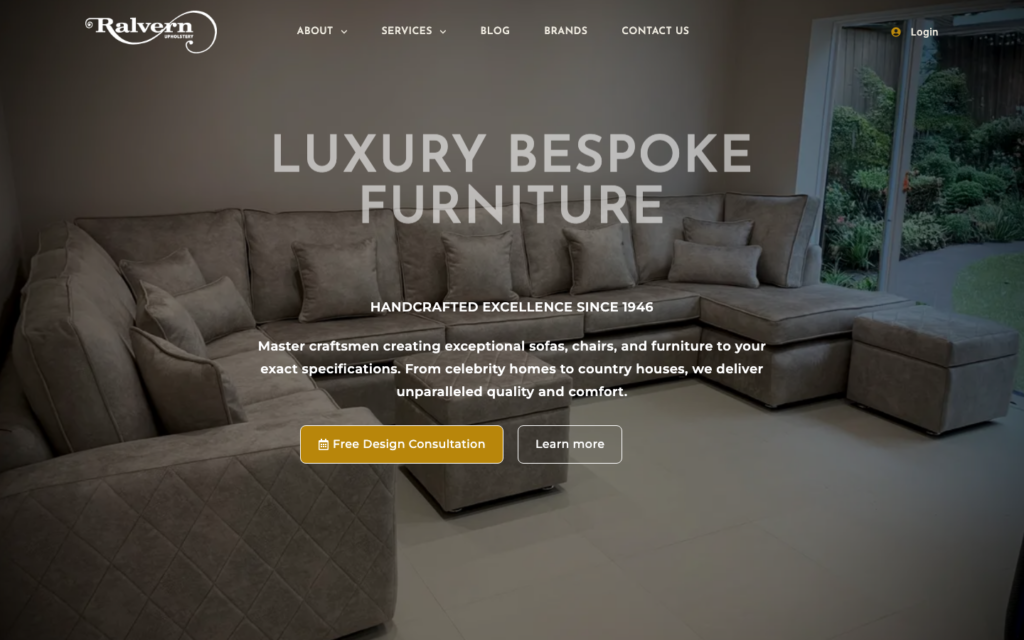 Screenshot of the new Ralvern Upholstery website homepage, designed and built by Spires Web Tech